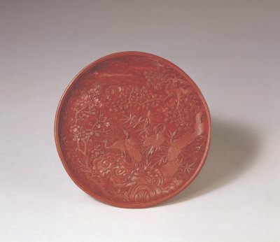 图片[1]-Red Pine Bamboo Plum Crane Pattern Disk-China Archive